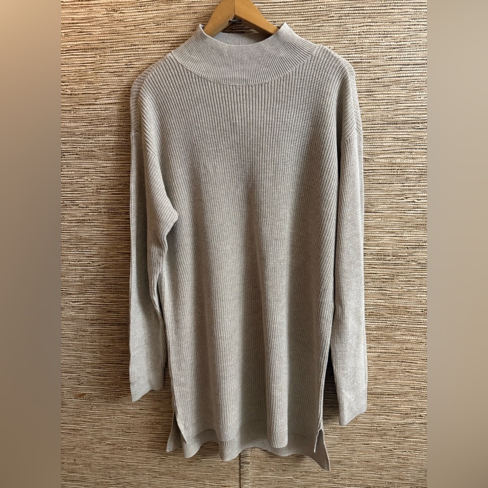 Style & Co Sweater Dress Women 2X Tan Beige Knit Mock Neck Stretch Vented NEW